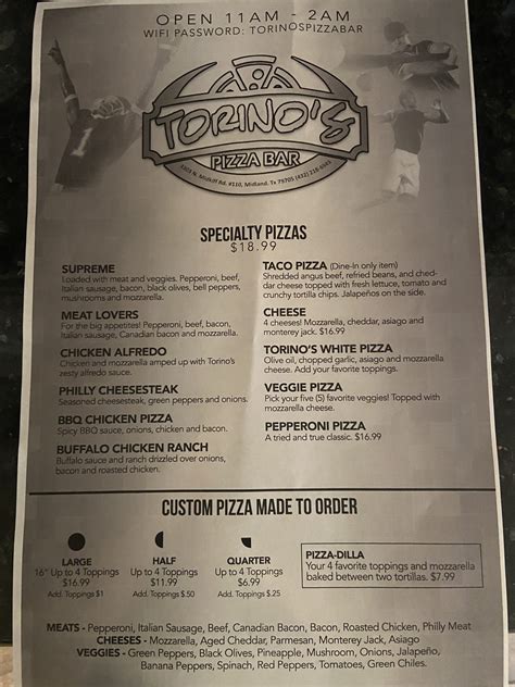 torino's pizza menu